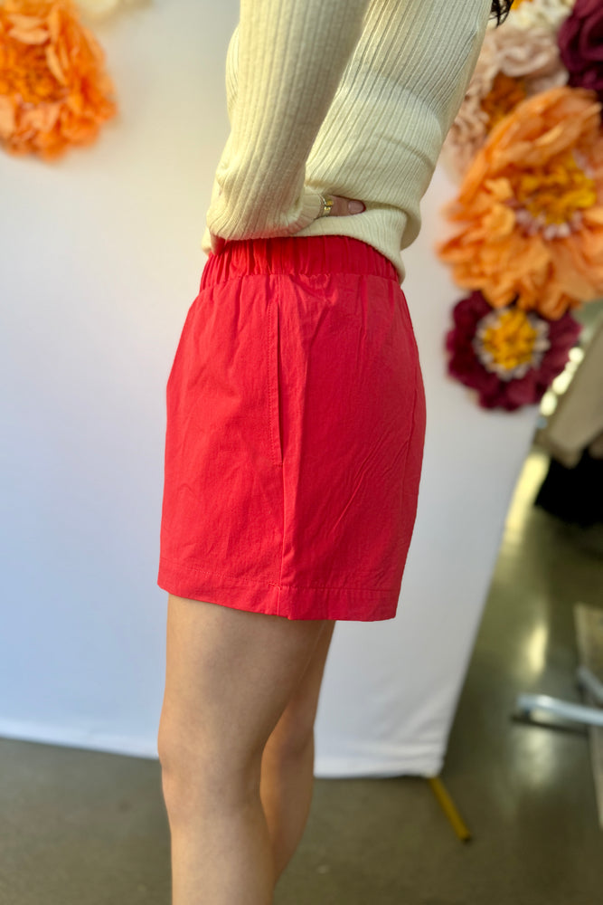 High Waisted Boxer Style Shorts Red