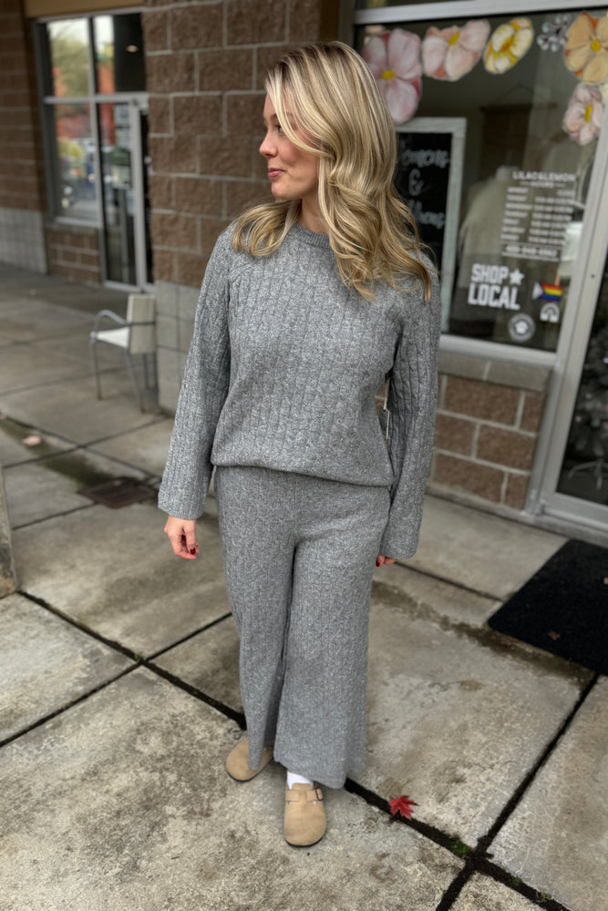 Cable Knit Sweater Pants Grey