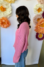 Ribbed Boat Neck Sweater Pink