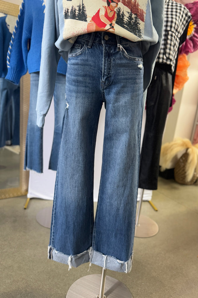 High Rise Cuffed Baggy Wide Leg Jean