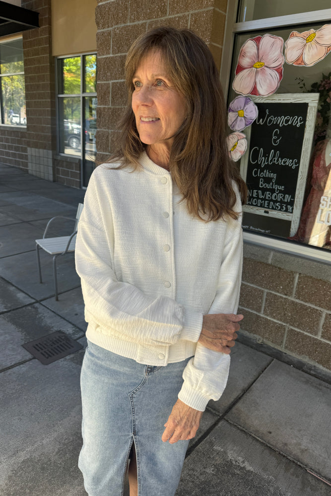 Tweed Bomber Jacket Ivory