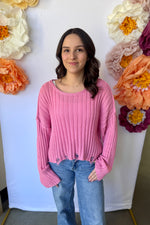 Ribbed Boat Neck Sweater Pink