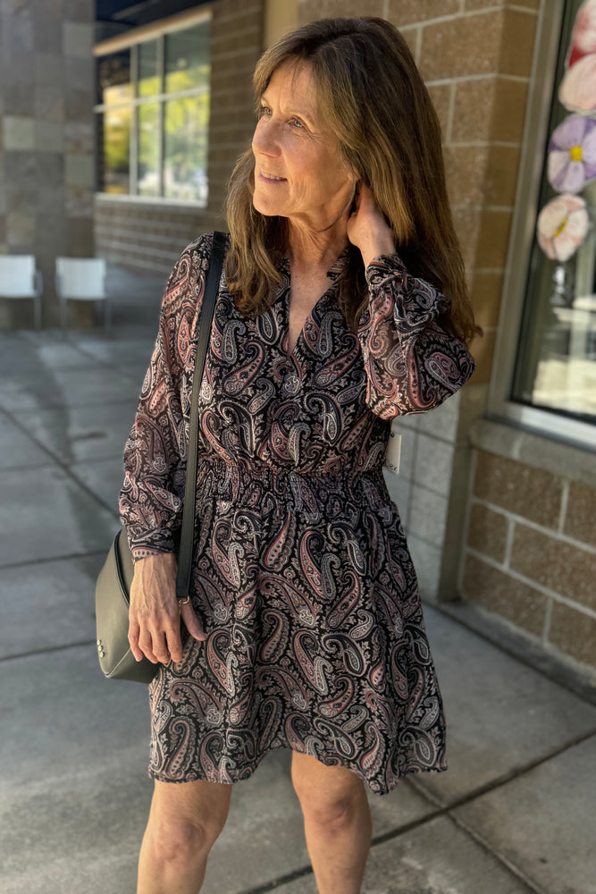 Smocked Waist Mini Dress Paisley