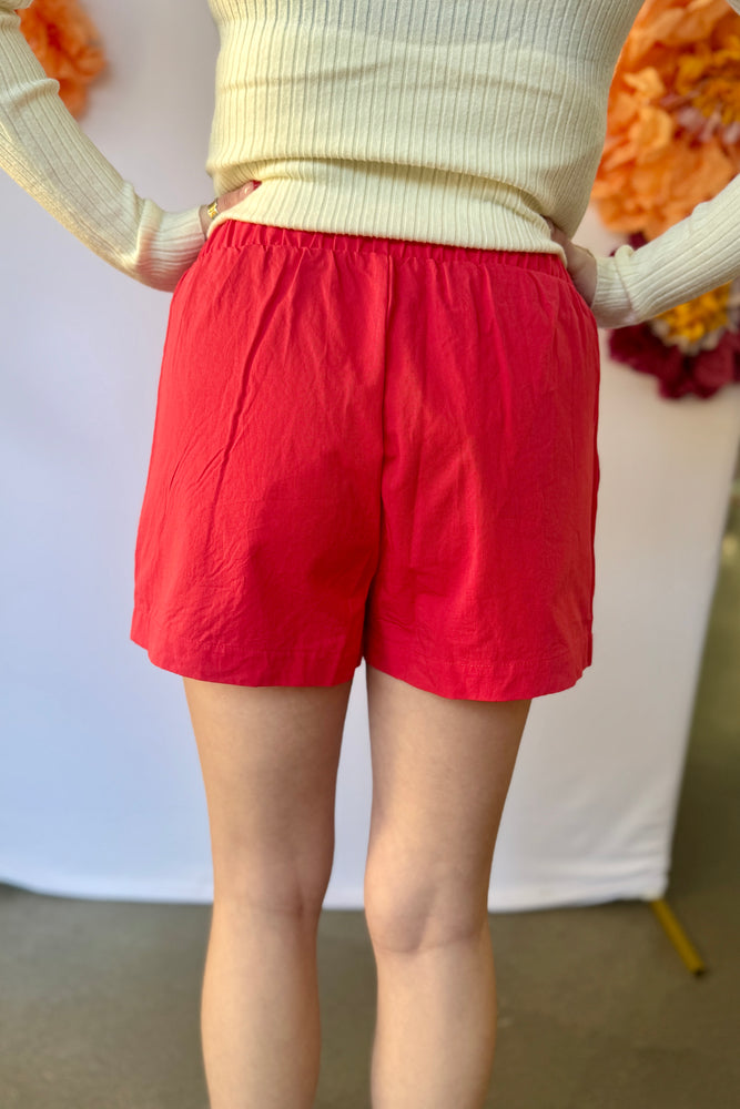 High Waisted Boxer Style Shorts Red