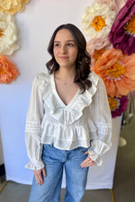 V-Neck Ruffle Top White