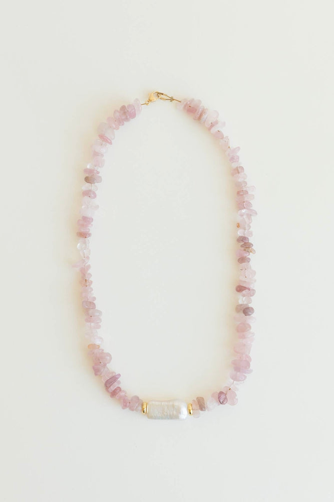 Rose Quartz Nugget Necklace with Pearl