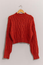 Red High Neck Cable Knit Sweater