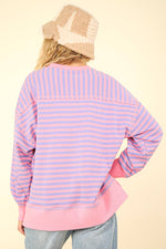 Striped Oversized Knit Top Purple and Pink