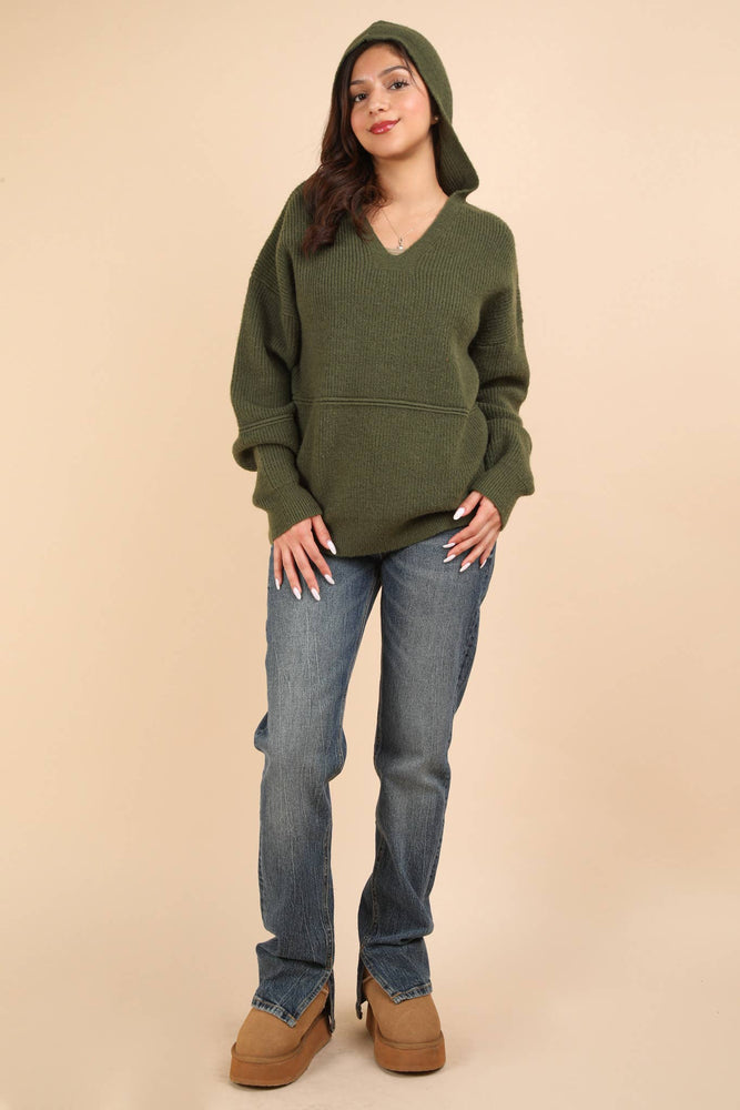 Cozy Oversized Knit Sweater Hoodie Olive