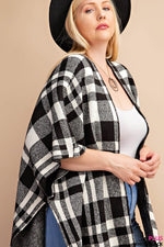 Plus Plaid Poncho White and Black