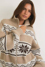 Long Sleeve Collared Fair Isle Sweater Jacket