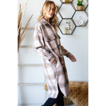 Wool Mix Plaid Longline Shacket Pink