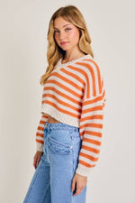 Long Sleeve V-Neck Striped Cropped Sweater