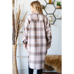 Wool Mix Plaid Longline Shacket Pink