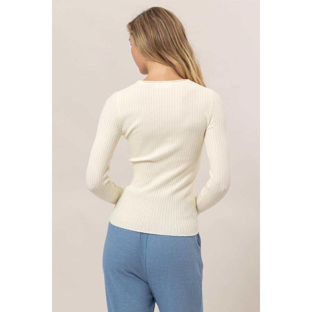 Ribbed Long Sleeve Knit Top Cream