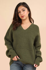 Cozy Oversized Knit Sweater Hoodie Olive