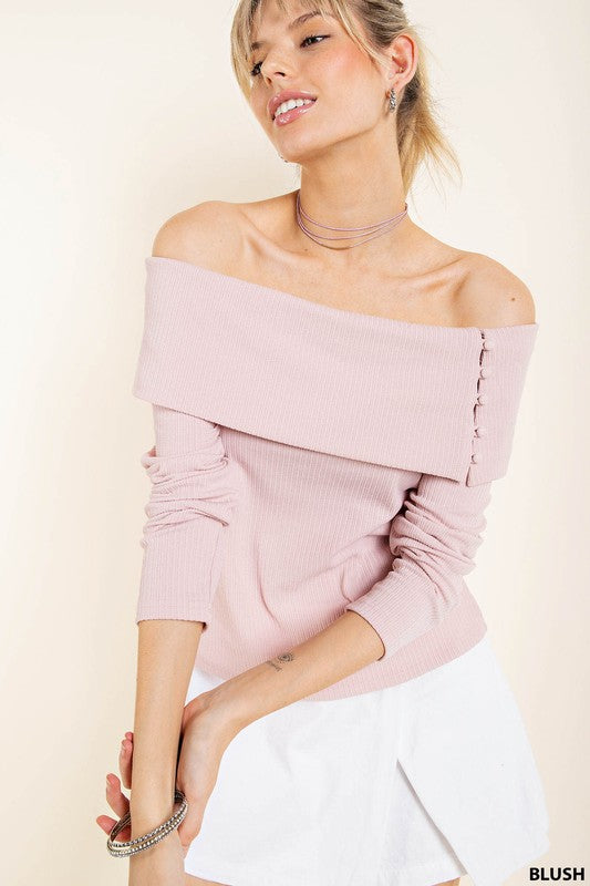 Textured Knit Off The Shoulder Top Pink