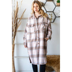 Wool Mix Plaid Longline Shacket Pink