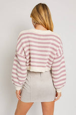 Long Sleeve V-Neck Striped Cropped Sweater