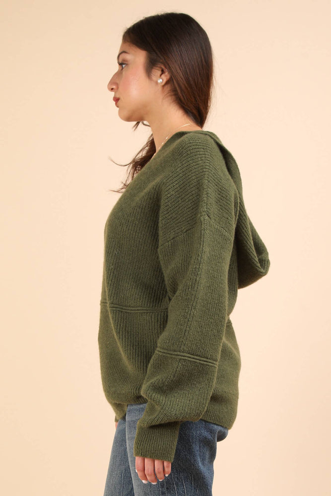 Cozy Oversized Knit Sweater Hoodie Olive