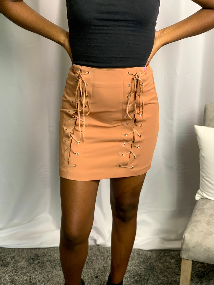 Tan Lace-up Skirt - Lilac&Lemon