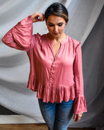 Dusty Rose Ruffle Trim Blouse - Lilac&Lemon