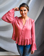 Dusty Rose Ruffle Trim Blouse - Lilac&Lemon